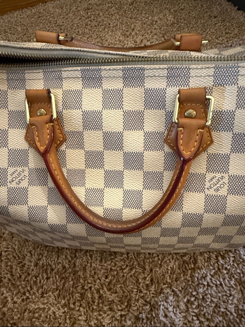 Louis Vuitton Damier Azur Speedy 30 Handbag - Cream/Light Brown - Picture 8 of 16